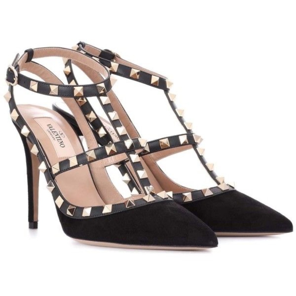 Valentino Garavani Rockstud Ankle Strap Pump Suede- 38